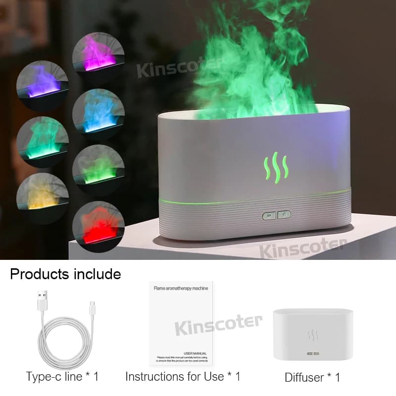 USB Aromatyczny Nawilżacz RGB Efekt Płomienia 🔥